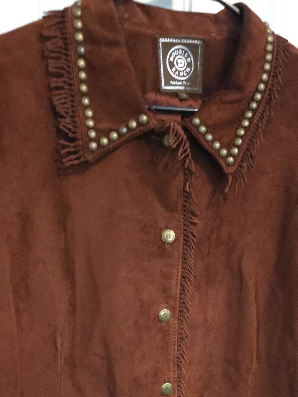 Double D Ranch Burgandy Brown Fringe Suede Leather Jacket - Woman's Size L - Picture 2 of 12